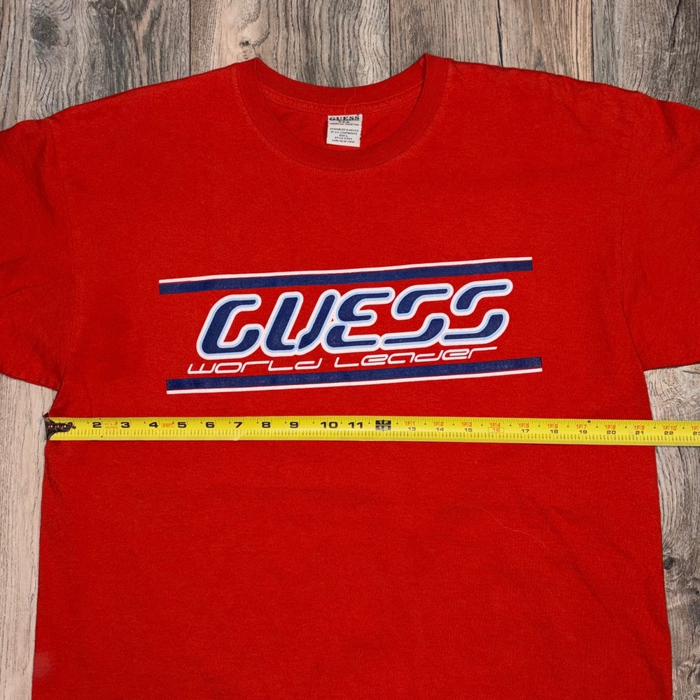 Vintage Guess USA World Leader Graphic T-Shirt Red Mens Large 01350 Racing Tee - Picture 5 of 6